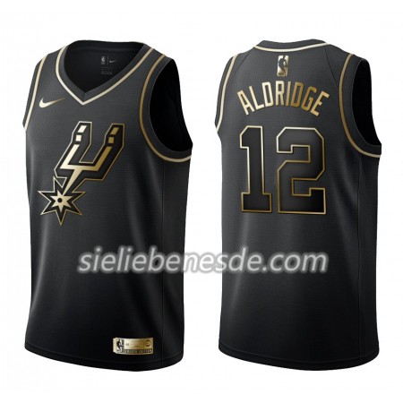 Herren NBA San Antonio Spurs Trikot LaMarcus Aldridge 12 Nike Schwarz Golden Edition Swingman